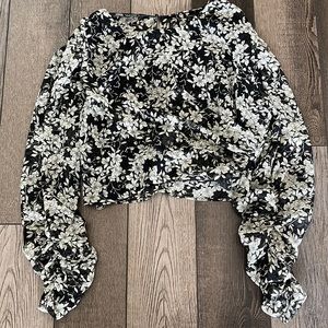 Zara Floral white and black sheer top